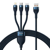 Baseus Flash Series Ⅱ kabel 3w1 z szybkim ładowaniem USB-A do USB-C / Micro-USB / Lightning 66W 480Mb/s 1.2m niebieski
