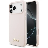 Etui Guess Silicone Script Metal Logo MagSafe na iPhone 17 Pro Max - różowe