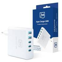 3mk Hyper Charger ładowarka sieciowa GaN USB / USB-C QC PD 140W biała