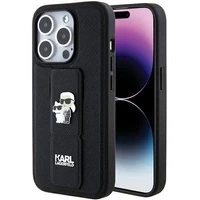 Etui Karl Lagerfeld Gripstand Saffiano Karl&Choupette Pins na iPhone 15 Pro Max - czarne