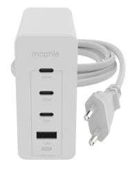 Mophie GaN speedport - ładowarka sieciowa 120W - 3 porty USB-C, 1 port USB-A (white)
