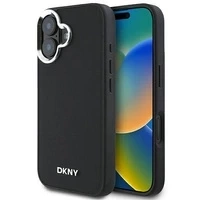Etui DKNY Plain Silver Logo MagSafe na iPhone 16 - czarne
