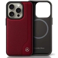 Etui Mercedes MB Wood Imitation Leather MagSafe na iPhone 16 Pro Max - czerwone