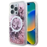 Guess GUHMP16LLFMWTP iPhone 16 Pro 6.3" różowy/pink hardcase Liquid Glitter Flower MagSafe