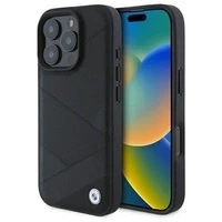 BMW BMHCP16X23RCGPK iPhone 16 Pro Max 6.9" czarny/black hardcase Sign Leather Crossing Lines Pattern
