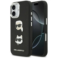 Etui Karl Lagerfeld FW Grained Karl & Choupette Heads Pins & Logo na iPhone 17 - czarne