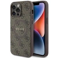 Etui Guess 4G Collection Leather Metal Logo MagSafe na iPhone 15 Pro Max - brązowe