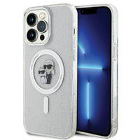 Etui Karl Lagerfeld KLHMP14XHGKCNOT na iPhone 14 Pro Max 6.7" - przezroczyste hardcase Karl&Choupette Glitter MagSafe