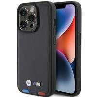 BMW BMHCP15L22PTDK iPhone 15 Pro 6.1" czarny/black Leather Stamp Tricolor