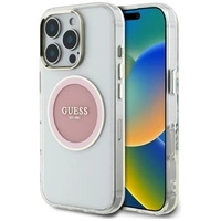 Etui Guess IML Metal Colored Circle Classic Logo MagSafe na iPhone 16 Pro - różowe