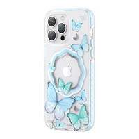 Kingxbar Butterfly Series magnetyczne etui iPhone 14 Pro MagSafe ozdobione nadrukem w motyle niebieskie