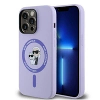 Etui Karl Lagerfeld Silicone Karl&Choupette Heads Ring MagSafe na iPhone 14 Pro Max - fioletowe