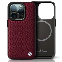 Etui BMW Sign Leather Diamond Metal Logo MagSafe na iPhone 16 Pro Max - czerwone