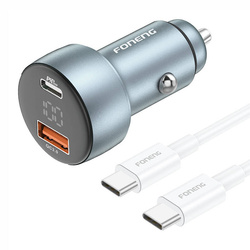 Ładowarka samochodowa Foneng C18 1xUSB-A, 1xUSB-C 2,4A 48W szara + kabel USB-C do USB-C Foneng