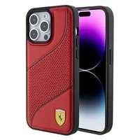 Etui Ferrari Perforated Waves Metal Logo na iPhone 15 Pro Max - czerwone