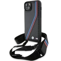 Etui BMW M Edition Carbon Tricolor Lines & Strap na iPhone 15 Plus / 14 Plus - czarne