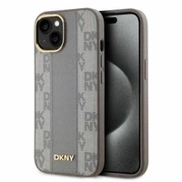 Etui DKNY Leather Checkered Mono Pattern MagSafe na iPhone 15 - beżowe