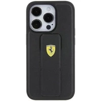 Etui Ferrari Grip Stand Metal Logo na iPhone 15 - czarne