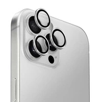 Szkło hartowane UNIQ Optix Aluminium Camera Lens Protector na aparat telefonu z aplikatorem do iPhone 16 Pro / 16 Pro Max - srebrne