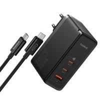 Ładowarka sieciowa GaN Baseus GaN5 Pro 2x USB-C / USB-A 160W - czarna + kabel USB-C - USB-C 240W - czarny