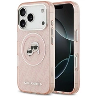 Etui Karl Lagerfeld IML Glitter Karl & Choupette Heads Logo MagSafe do iPhone 17 Pro - różowe