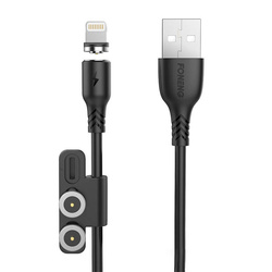 Kabel 3w1 USB z magnesem Foneng X62 (czarny) Lightning  Lightning, microUSB oraz USB-C- USB-A