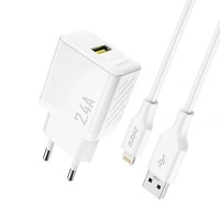 Ładowarka sieciowa Dudao A23LEU 2.4A GaN EU USB-A z kablem USB-A - Lightning - biała