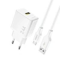 Ładowarka sieciowa Dudao A23TEU 2.4A GaN USB-A z kablem USB-A - USB-C - biała