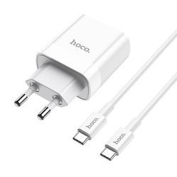 HOCO C80A NETWORK CHARGER PD20W/QC3.0 + TYPE-C CABLE WHITE