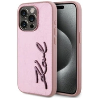 Etui Karl Lagerfeld Wrinkled Metal Signature na iPhone 15 Pro - różowe