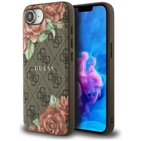 Etui Guess 4G Flowers Print MagSafe na iPhone 16e - brązowe