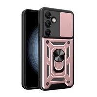 Etui pancerne Hybrid Armor Camshield z osłoną aparatu i metalowym ringiem do Samsung Galaxy S24 FE - różowe