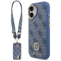 Etui Guess 4G Strass Logo & Big Strap Metal Buttons MagSafe na iPhone 17 - niebieskie