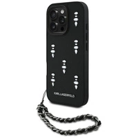 Etui Karl Lagerfeld Saffiano Crystals  w/Chain na iPhone 16 Pro - czarne
