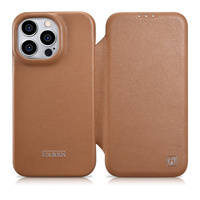 iCarer CE Premium Leather Folio Case skórzane etui iPhone 14 Pro Max z klapką magnetyczne MagSafe brązowy (WMI14220716-BN)