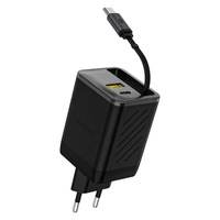 Ładowarka sieciowa Dudao A67EU GaN 67W z wbudowanym zwijanym kablem USB-C Power Delivery Quick Charge - czarna