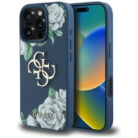 Etui Guess Grained Roses Big 4G logo na iPhone 16 Pro - niebieskie