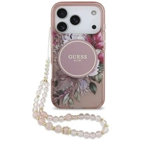 Etui Guess IML Flowers Pearl Strap MagSafe na iPhone 17 Pro - różowe