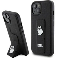 Etui Karl Lagerfeld Gripstand Saffiano Choupette Pins na iPhone 15 - czarne