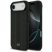 Etui Mercedes Leather Laurel Leaves Stripes MagSafe do iPhone 17 Air - czarne