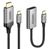Choetech zestaw przejściówka HUB USB Typ C - HDMI 2.0 (3840 x 2160 @ 60Hz) szary (HUB-H12) + kabel USB Typ C - HDMI (3840 x 2160 @ 60Hz) 2m szary (CH0021)