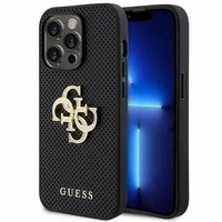 Etui Guess Leather Perforated 4G Glitter Logo na iPhone 15 Pro Max - czarne