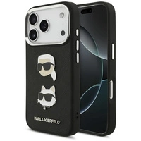 Etui Karl Lagerfeld FW Grained Karl & Choupette Heads Pins & Logo na iPhone 17 Pro - czarne