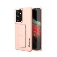 Wozinsky Kickstand Case elastyczne silikonowe etui z podstawką Samsung Galaxy S21 Ultra 5G różowy