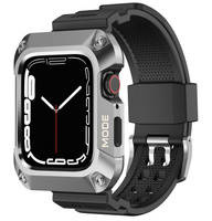 Kingxbar CYF134 2w1 pasek Apple Watch Ultra, SE, 8, 7, 6, 5, 4, 3, 2, 1 (49, 45, 44, 42 mm) z wbudowanym pancernym etui ze stali nierdzewnej srebrny