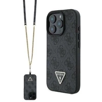 Etui Guess Leather Metal Logo Strass Crossbody na iPhone 16 Pro - czarne
