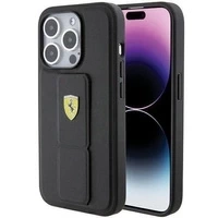 Etui Ferrari Grip Stand Metal Logo na iPhone 15 Pro - czarne