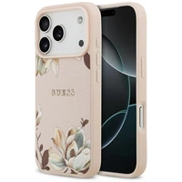 Etui Guess Grained Flowers Classic Logo MagSafe do iPhone 17 Pro Max - różowe