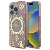 Guess GUHMP16LH4PYEEP iPhone 16 Pro 6.3" różowy/pink hardcase IML Peony On 4G Background MagSafe