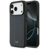 Etui Mercedes Leather Laurel Leaves Stripes MagSafe na iPhone 17 Pro - niebieskie